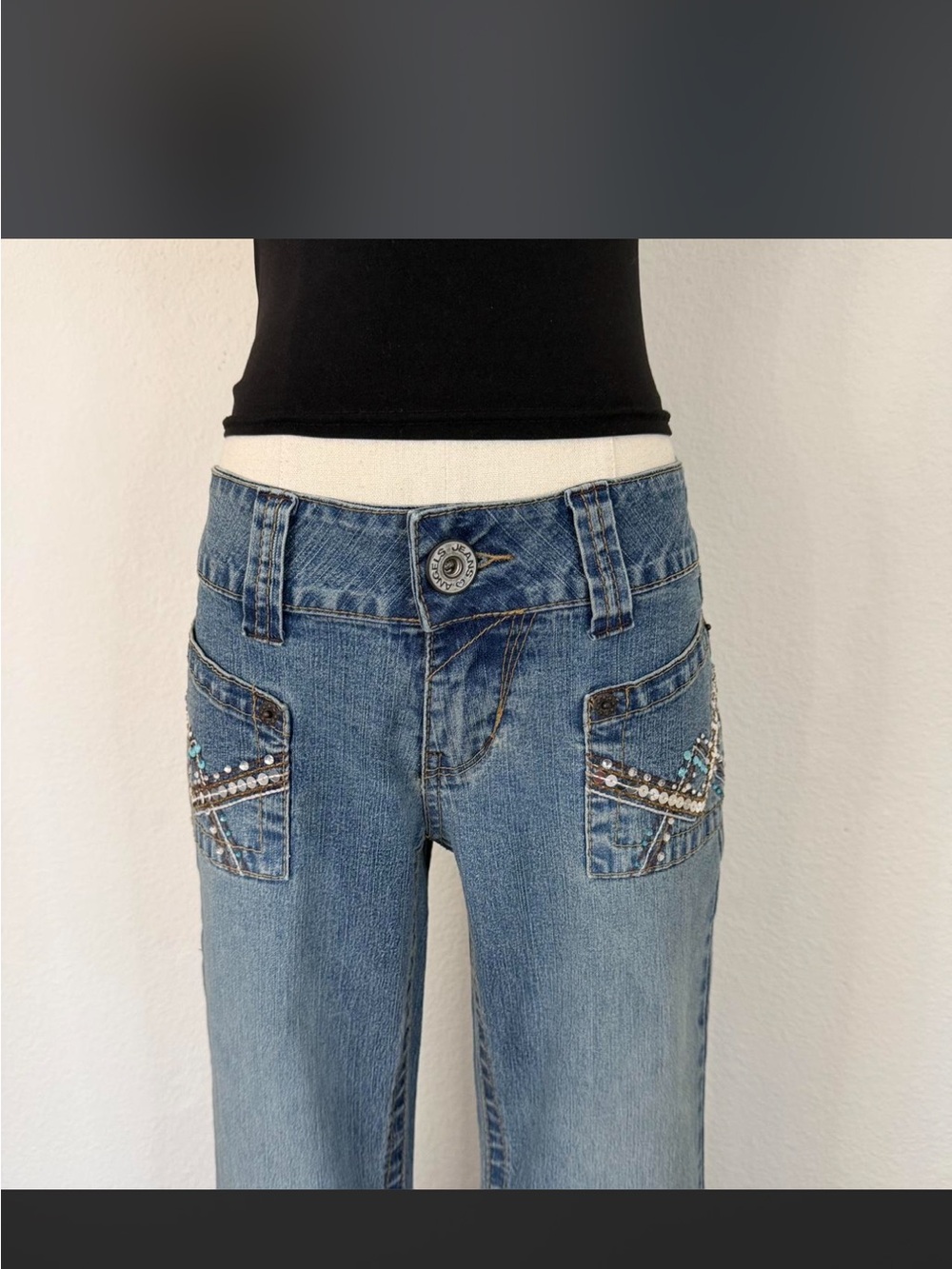 NWT Vintage Angels Light Blue Studded Flare Jeans - Picture 3 of 7